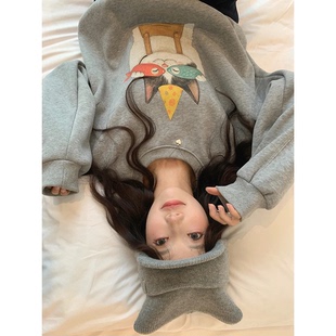 新款 童趣减龄猫咪彩绘印花加厚加绒保暖圆领卫衣女秋冬 CHER LIL