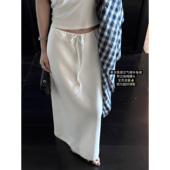 LIL CHER空气棉果冻裙窄腰后开叉抽绳显瘦气质半身群长裙女夏裙子