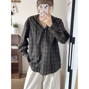 格纹棉衬衫 LIL 外穿衬衣连帽衫 北欧秋季 外套女 CHER复古classic