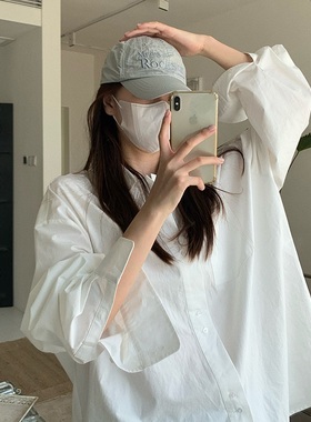 LIL CHER慵懒风白色衬衫女春秋季韩版宽松oversize休闲长袖外套