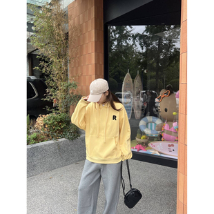 LIL CHER 鹅黄色休闲加绒卫衣秋冬新款慵懒宽松女款上衣帽衫外套