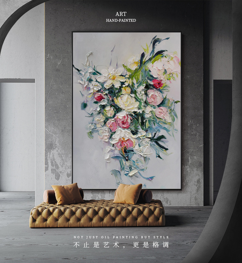 纯手绘客厅繁花似锦油画简约装饰画客厅卧室床头沙发背景墙壁挂画