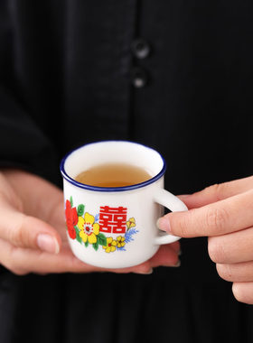 怀旧陶瓷杯双喜一壶六杯定制logo