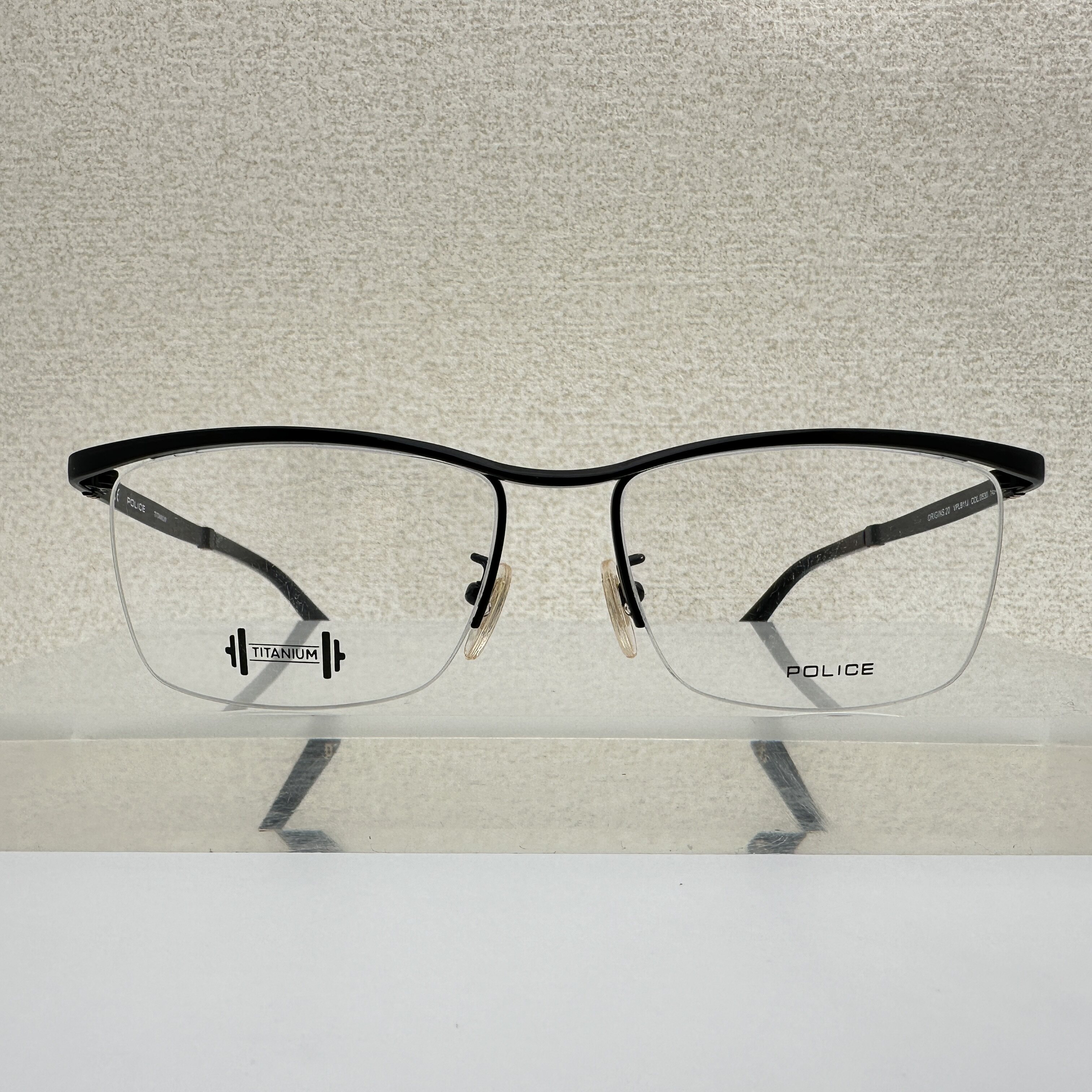 意大利police眼镜框男款可配近视VPLB11J纯钛眉线半框71
