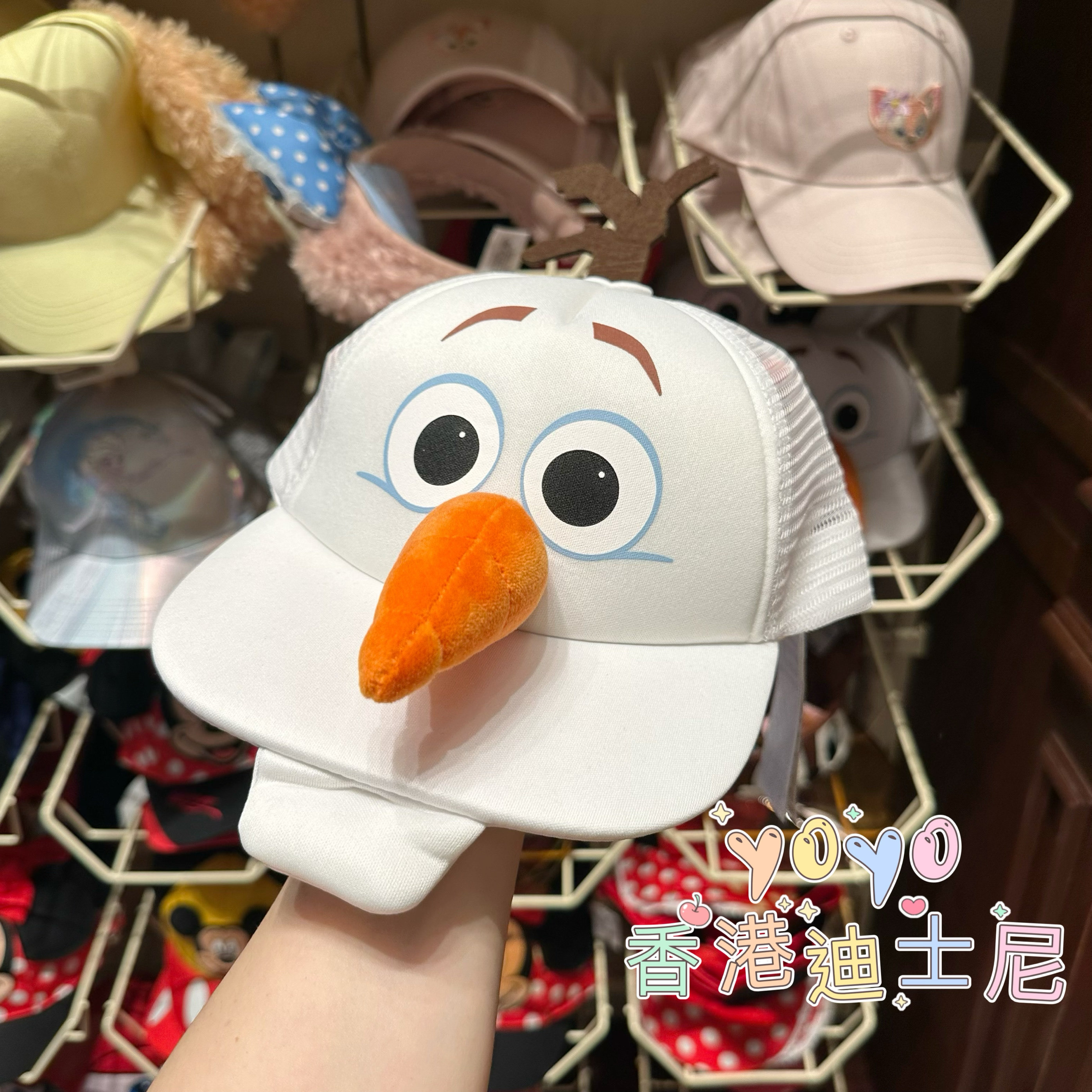香港迪士尼 冰雪奇缘 雪宝olaf雪人可爱卡通 鸭舌帽 棒球帽子