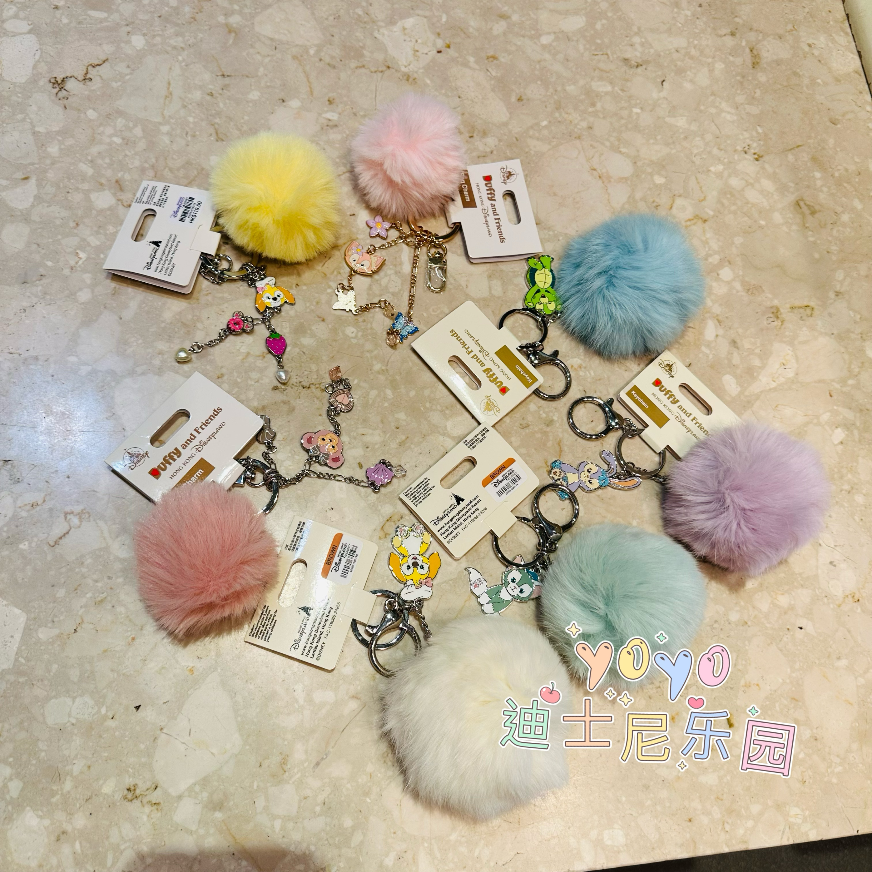 香港迪士尼 2025玲娜贝儿星黛露达菲熊卡通金属毛毛球挂件 钥匙扣