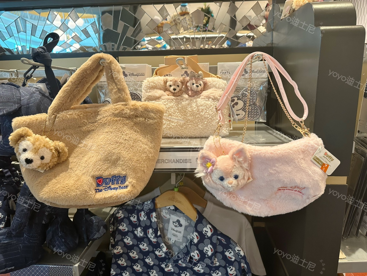 香港迪士尼 冬日达菲熊手提包 玲娜贝儿可爱毛绒包包 出游斜挎包