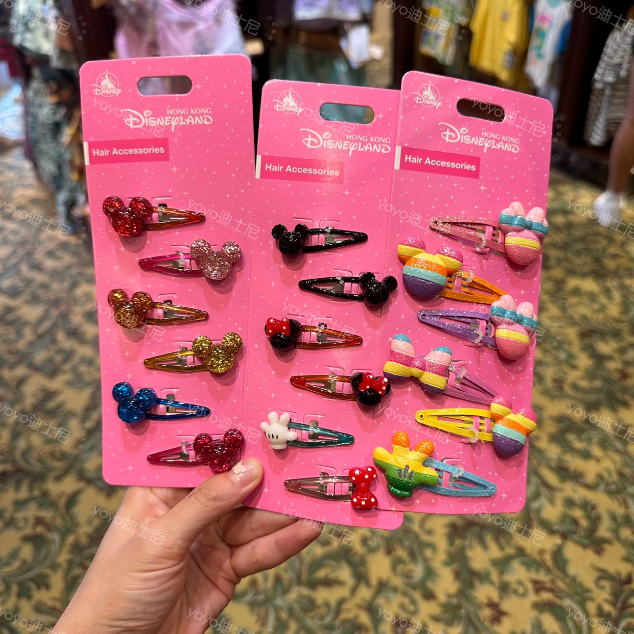 香港迪士尼 米奇米妮元素水晶闪片 动漫卡通发夹固定夹子头饰发卡
