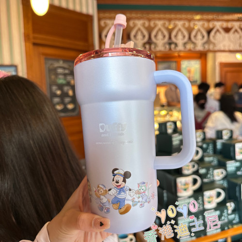 香港迪士尼乐园26年春日启航米奇抱抱达菲星巴克联名款吸管保温杯