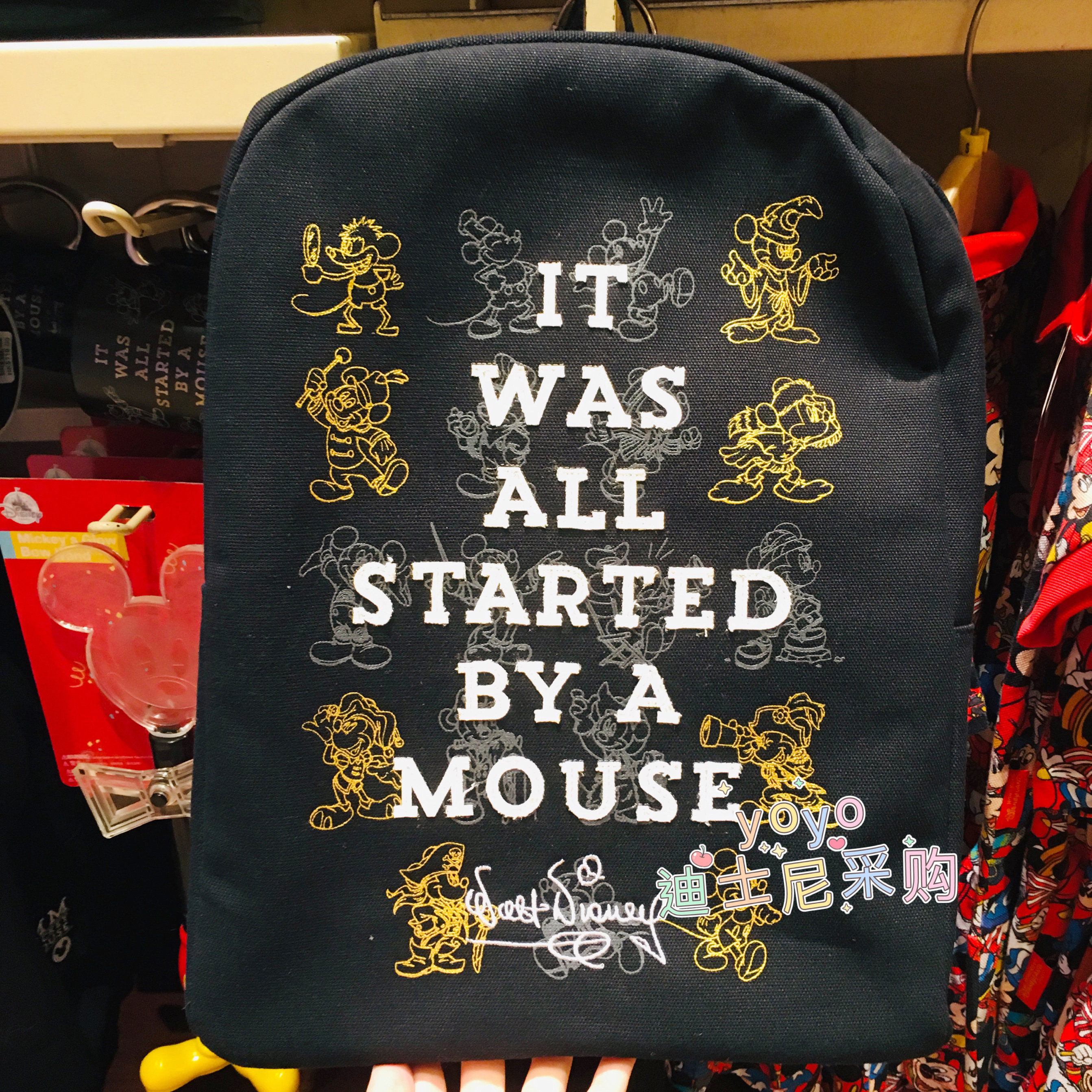 90周年米奇 米老鼠动漫卡通帆布包 双肩包 出游背包 香港迪士尼