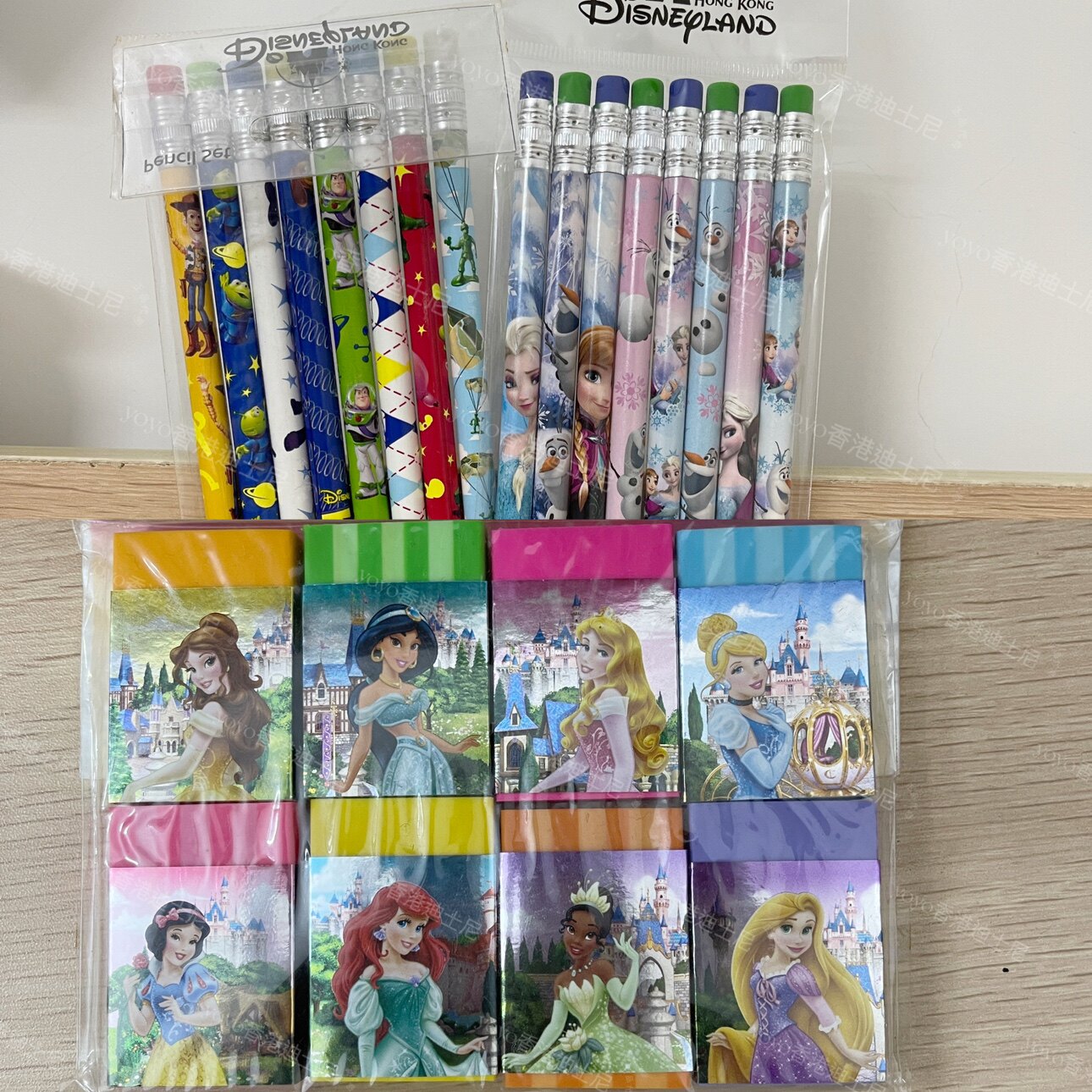 香港迪士尼 玩具总动员艾莎安娜 公主学习用品 卡通橡皮擦 圆珠笔