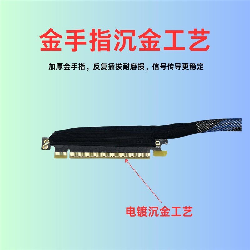 PCIE5.0X16显卡延长线右出右进线束镀G银线GEN5高速无损服务器线