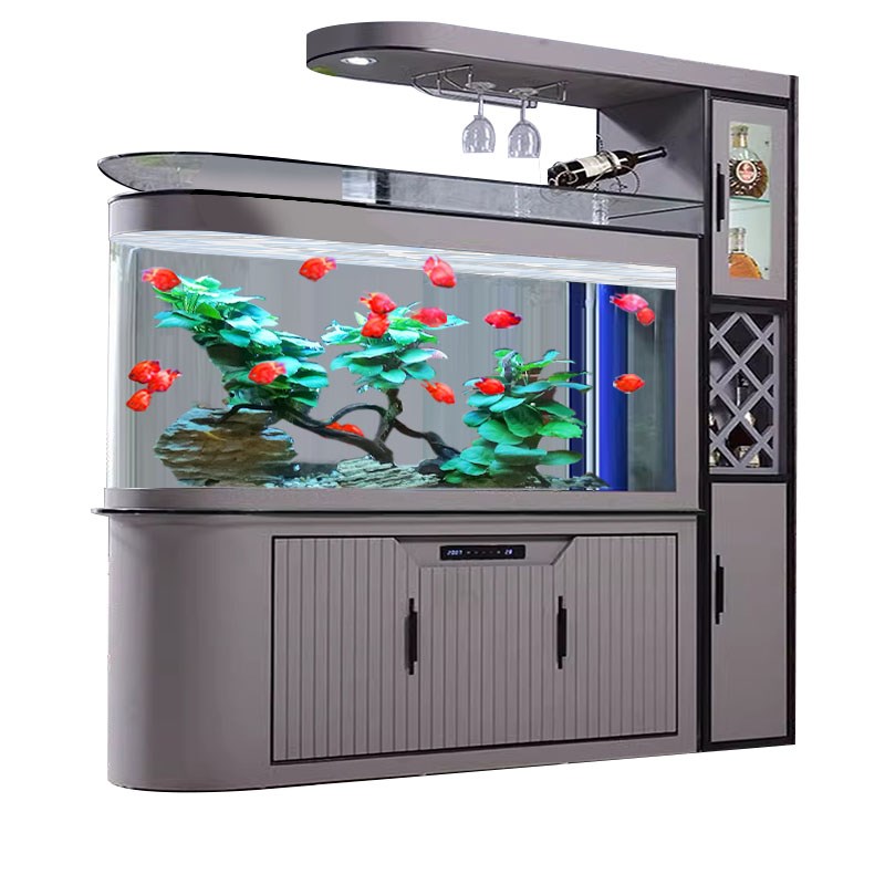 酒柜鱼缸客厅大型轻奢玻璃水族箱落地家用智L能玄关屏风2024新款