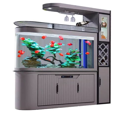 酒柜鱼缸客厅大型轻奢玻璃水族箱落地家用智L能玄关屏风2024新款