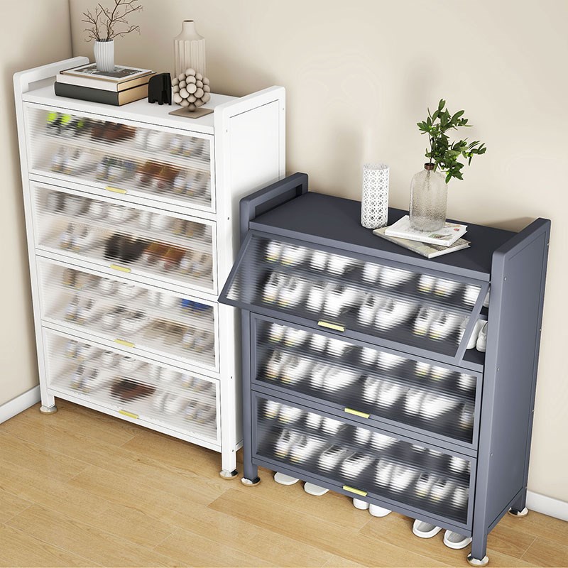 家用钢制鞋柜落地多层防尘鞋架电梯入户门口玄关大容量Z收纳翻开