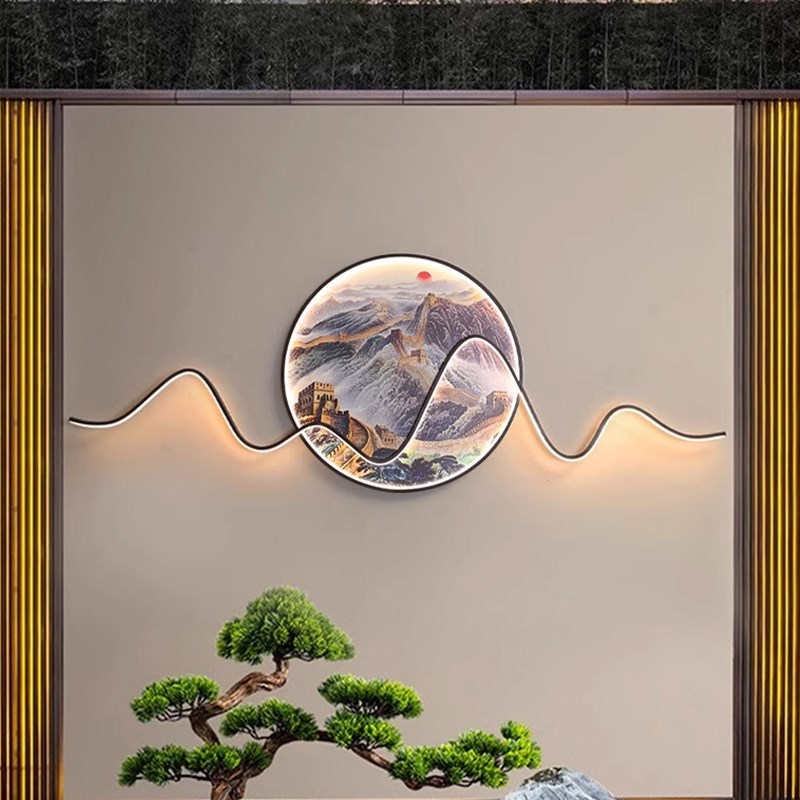 户外新中式太阳能庭院景墙t灯防水别墅围墙装饰挂件灯室外影壁墙