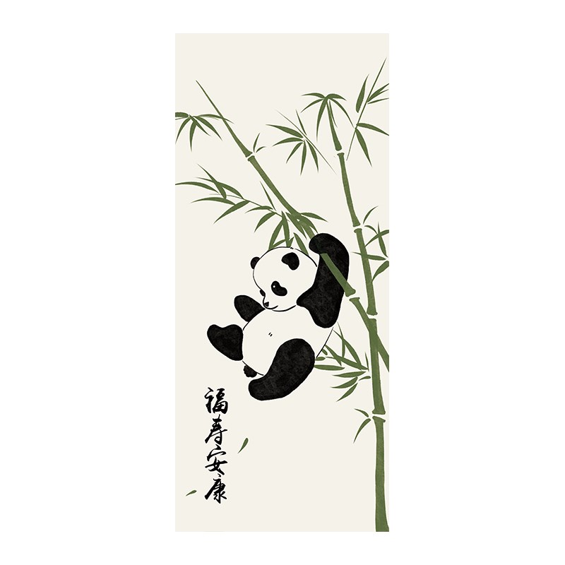 熊猫中国风入户j电梯门贴纸高级感一梯一户壁纸装饰创意保护膜贴