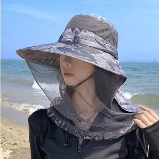 防蚊虫夏季男士防晒钓鱼帽子养蜂面罩遮全脸网纱太阳帽夜间户外女