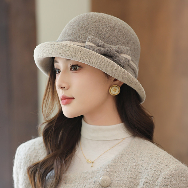 羊毛帽子女秋冬逛街韩版翘檐优雅名媛礼帽妈妈英伦春秋毛呢渔夫帽