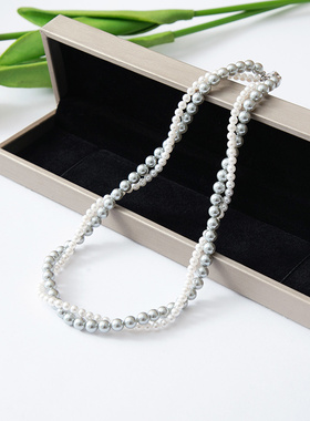 蛮文 小众设计感 高颜值进口施华洛贝珠双层纽纽珍珠项链 5M005 