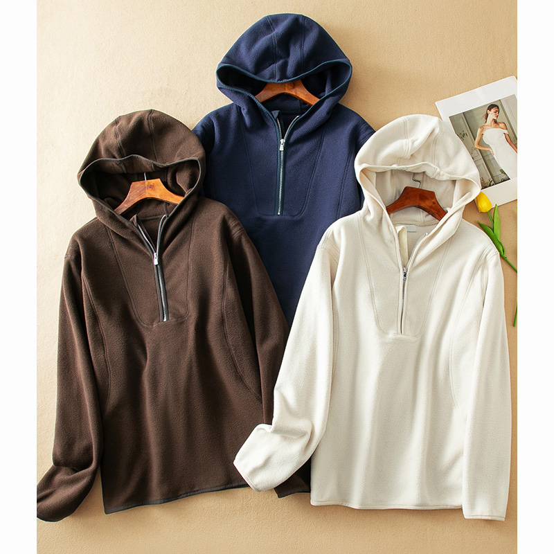 蛮文 意LP高级感细腻亲肤绒面摇拉绒保暖早春半拉链卫衣外套46332