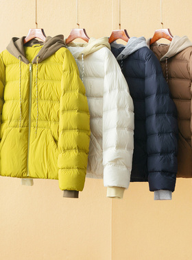 蛮文 洋气好穿高保暖 假两件连帽 小廓形短款显瘦安心羽绒服56321