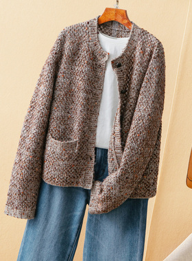 蛮文 妥妥的高级感 精致贵妇BI入绵羊毛+山羊绒夹花开衫外套66005