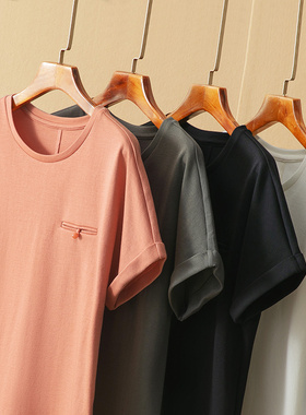 蛮文 国风三醋酸 同色扣装饰口袋显瘦连肩袖挽边气质短袖T恤47065