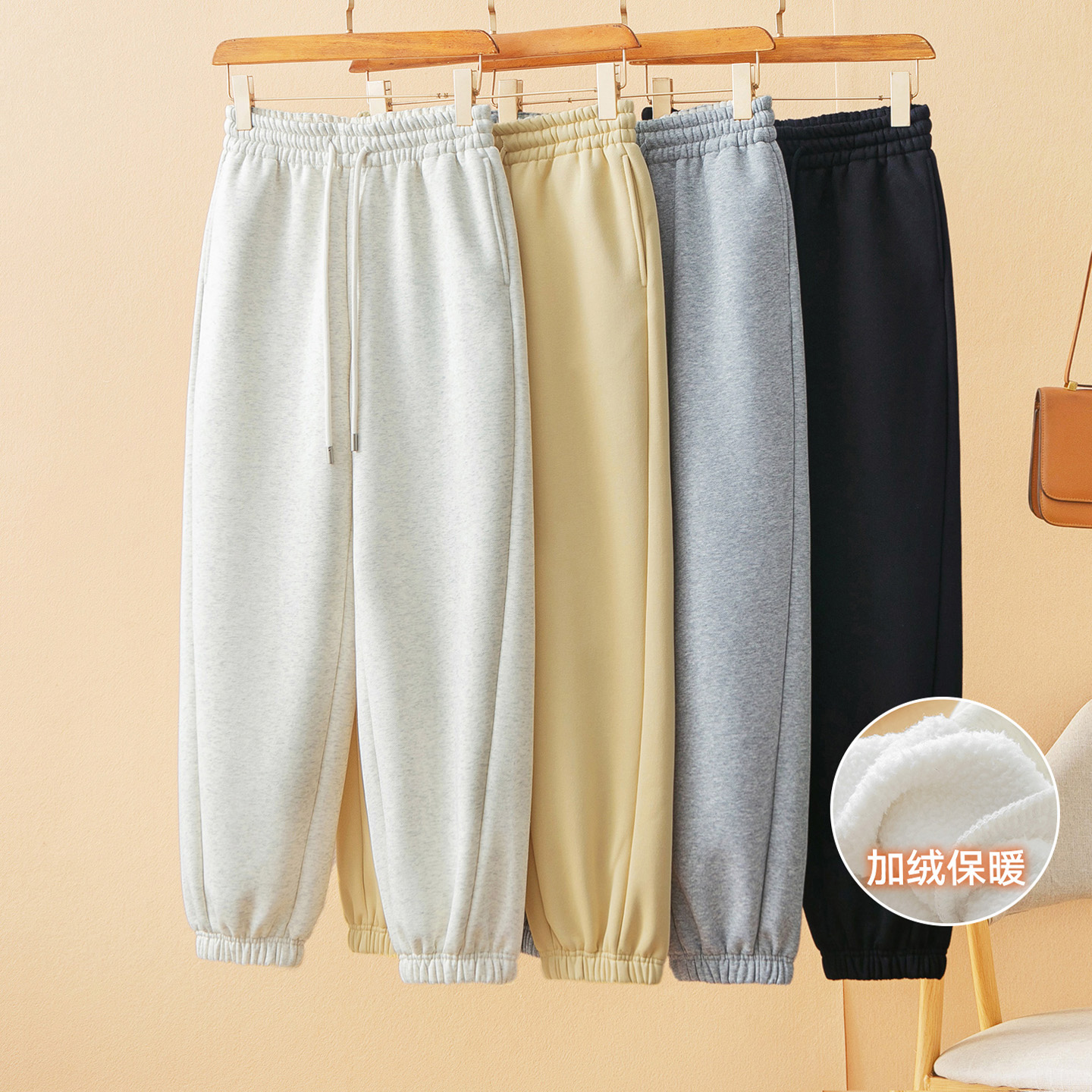 蛮文 一条过冬 小个子显瘦显高 内羊羔绒高保暖立裁收口卫裤50289