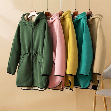 保暖度抵过一件羽绒~双层双面丰厚密实摇粒绒连帽中长款外套16313