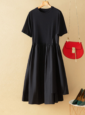 蛮文 酷黑GIRL 小众设计师款 拼接式立体剪裁显瘦连衣裙T裙 2A221