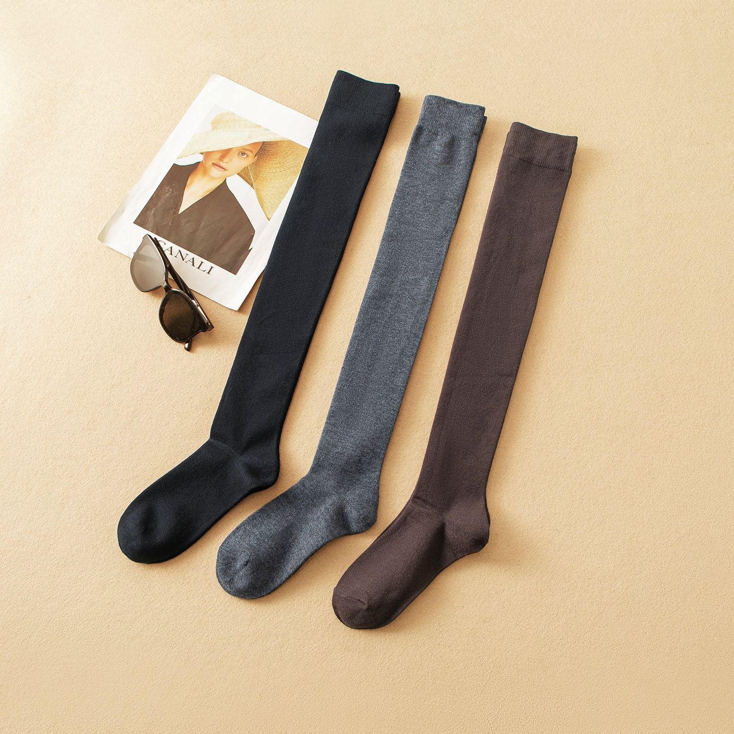 蛮文 高品质日单 好穿显瘦 含羊绒过膝袜硅胶防滑保暖长筒袜5G012