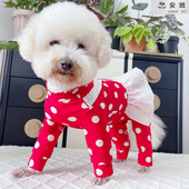 安班泰迪比熊猫咪狗狗春秋全棉包肚四脚衣服护肚薄款 公主波点裙子