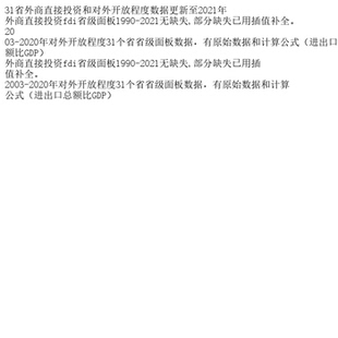 31省外商直接投资和对外开放程度数据更新至2021年