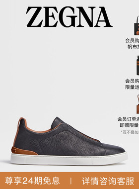ZEGNA杰尼亚男鞋黑色鹿皮TripleStitch™奢华休闲鞋