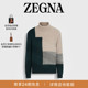 ZEGNA杰尼亚浅灰褐色 深绿色山羊绒及马海毛高领毛衣