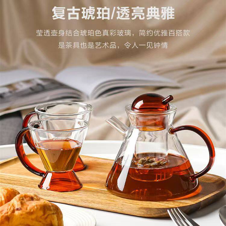 耐热泡茶壶玻璃茶壶功夫茶杯花草杯奶茶杯下午茶套装酸奶杯耐高温