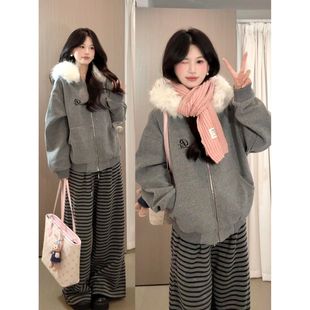 原版做工原版面料复合440克大码加绒卫衣女外套