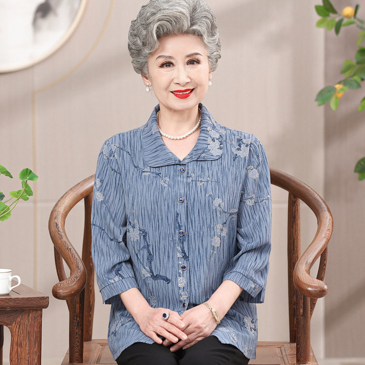 奶奶夏装衬衫中袖新款中老年人妈妈春夏衣服老人老太太翻领上衣女