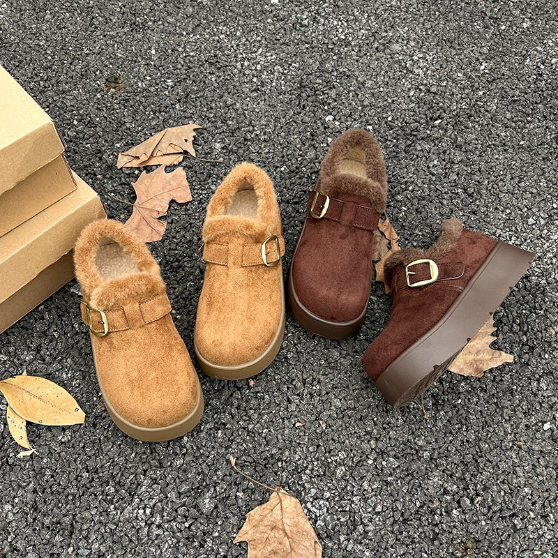 加绒勃肯鞋女鞋2025秋冬季新款一脚蹬棉鞋保暖加厚厚底舒适休闲女