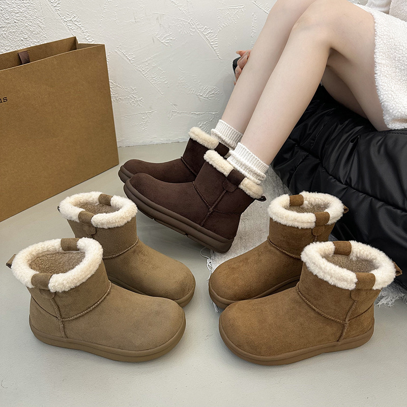 厚底小土豆雪地靴女款2025新款冬季加绒一脚蹬保暖棉鞋勃肯短靴子