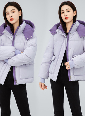 白色连帽棉服女2025冬季新款宽松加厚保暖棉衣短款百搭外套A8560