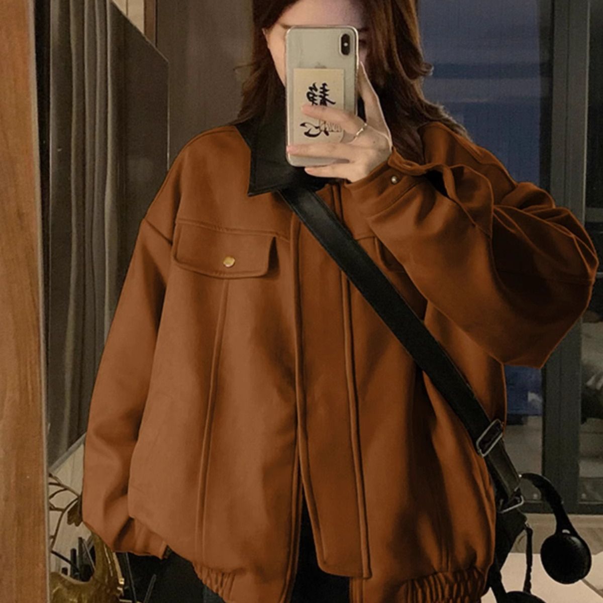 大码气质感仿麂皮绒外套女春季复古休闲夹克胖MM宽松显瘦上衣