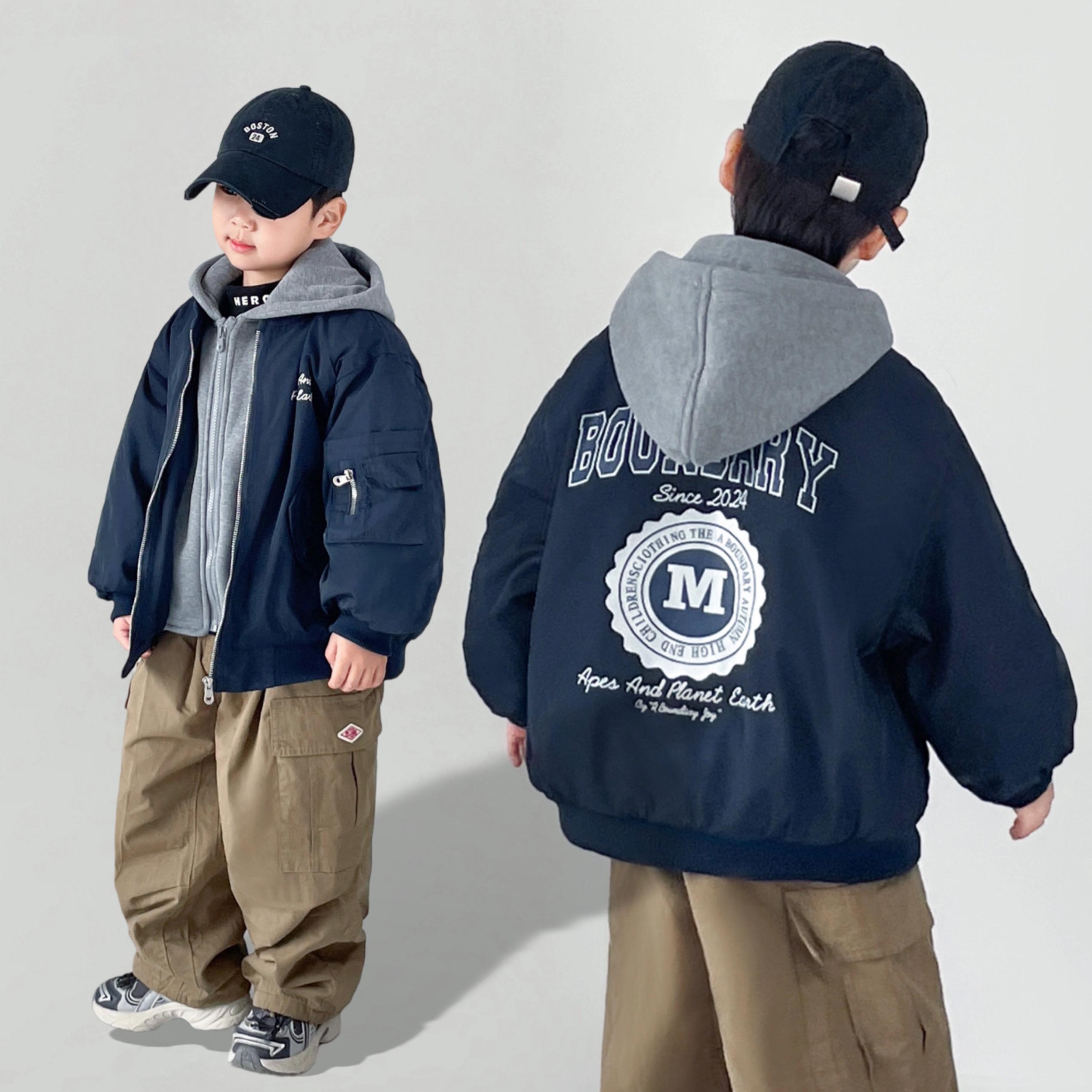 男童假两件棉服冬季痞帅棒球棉衣