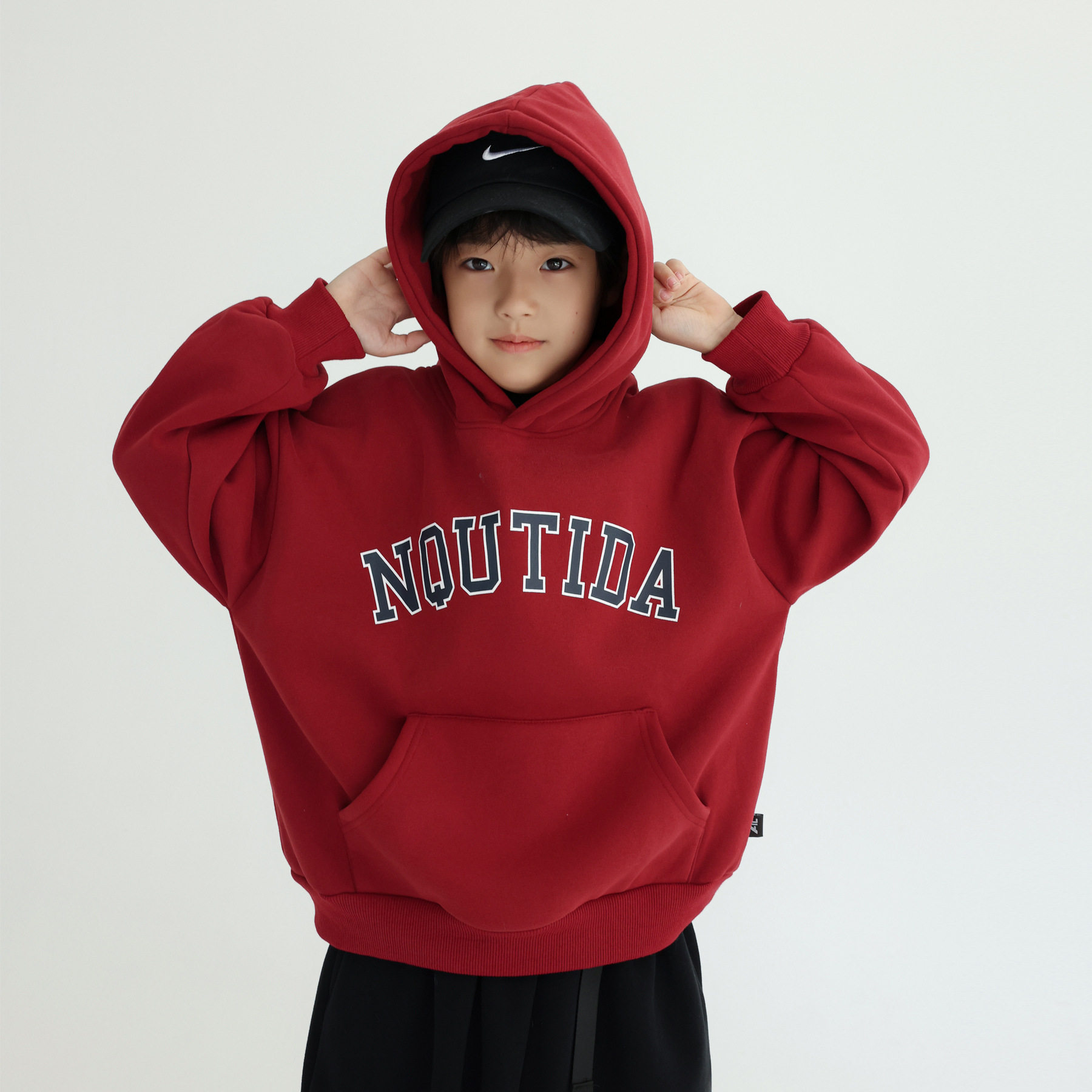 男童加绒卫衣儿童加厚一体绒保暖上衣中大童冬装新年装拜年服红色