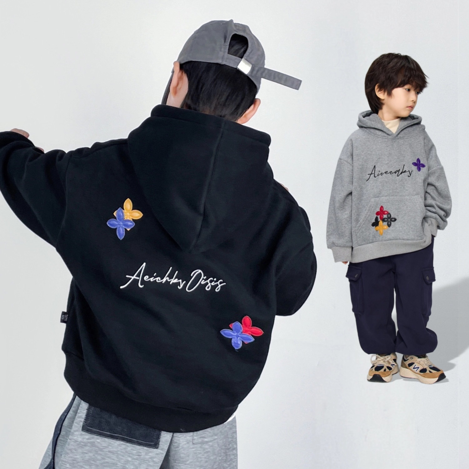 冬季儿童一体绒加厚连帽卫衣