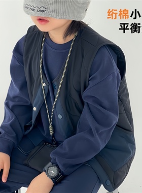 男童夹棉马甲2025秋冬宝宝保暖帅气薄款中大童坎肩日系儿童背心潮