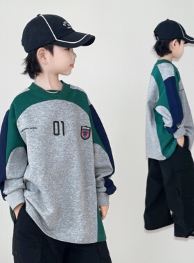 男童卫衣2025秋装新款男孩长袖帅气秋装嘻哈街舞胖童儿童运动上衣