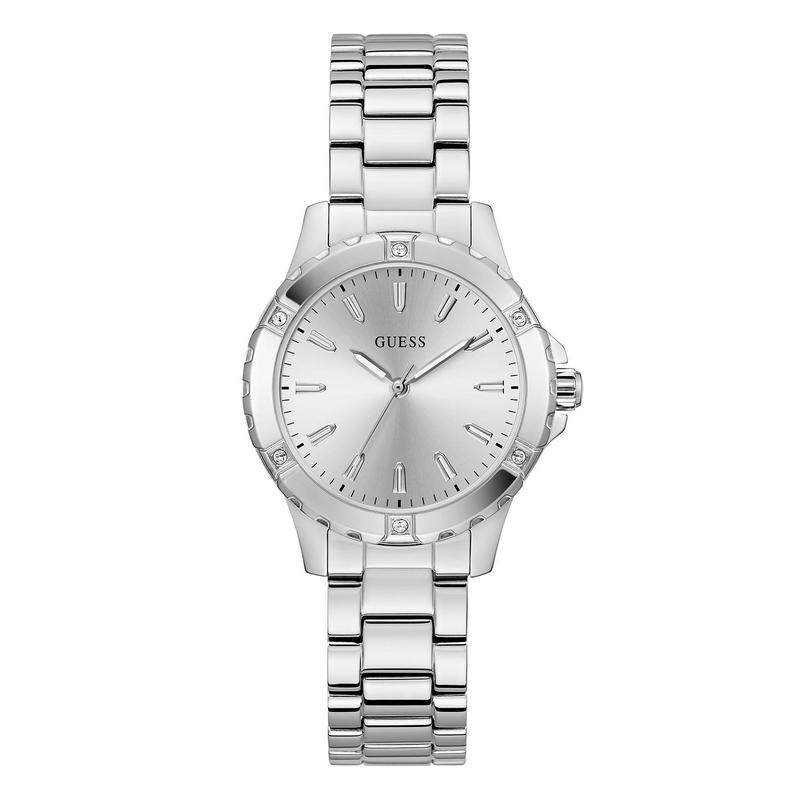 代购GUESS女士腕表计时夜光日期测速金属钢带银色防水商务运动