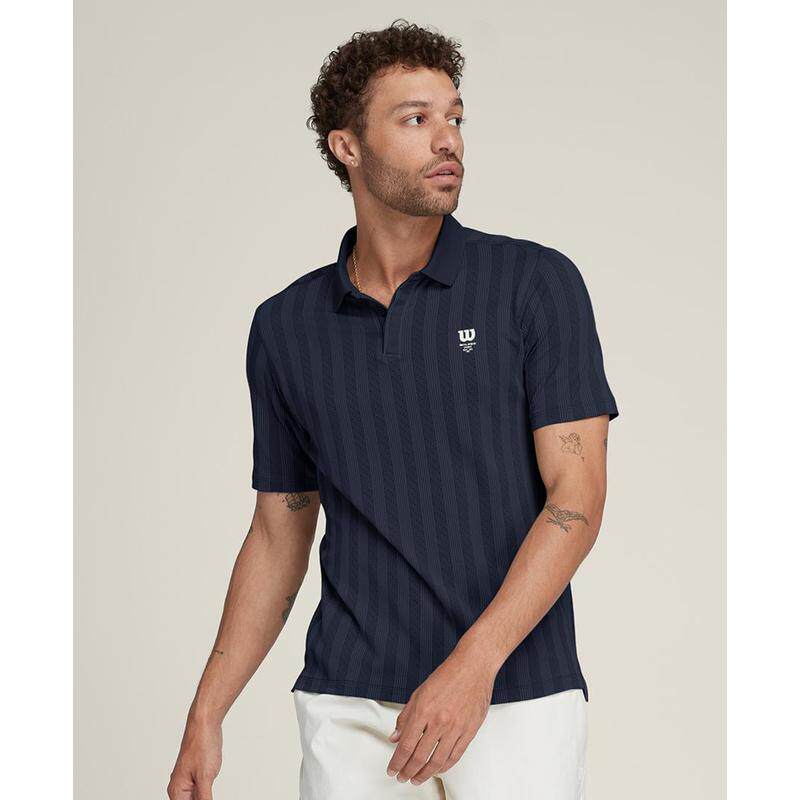 海外代购Wilson/威尔胜男士运动T恤翻领条纹网球训练速干Polo